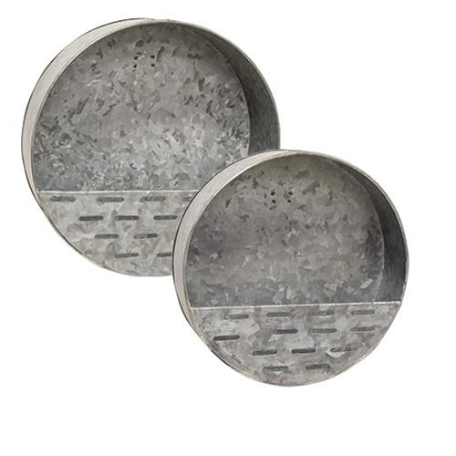 Metal Round Olive Bucket Wall Pockets, Set of 2