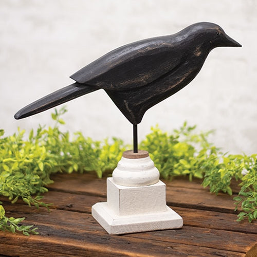 Carved Wooden Crow on Stand, Set of 2