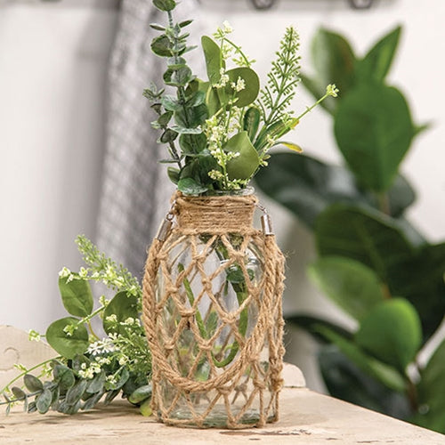 Glass Vase with Maritime Rope Net, Set of 4