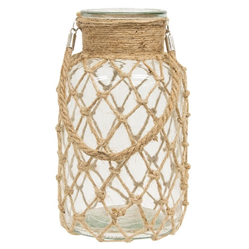 Glass Vase with Maritime Rope Net, Set of 4