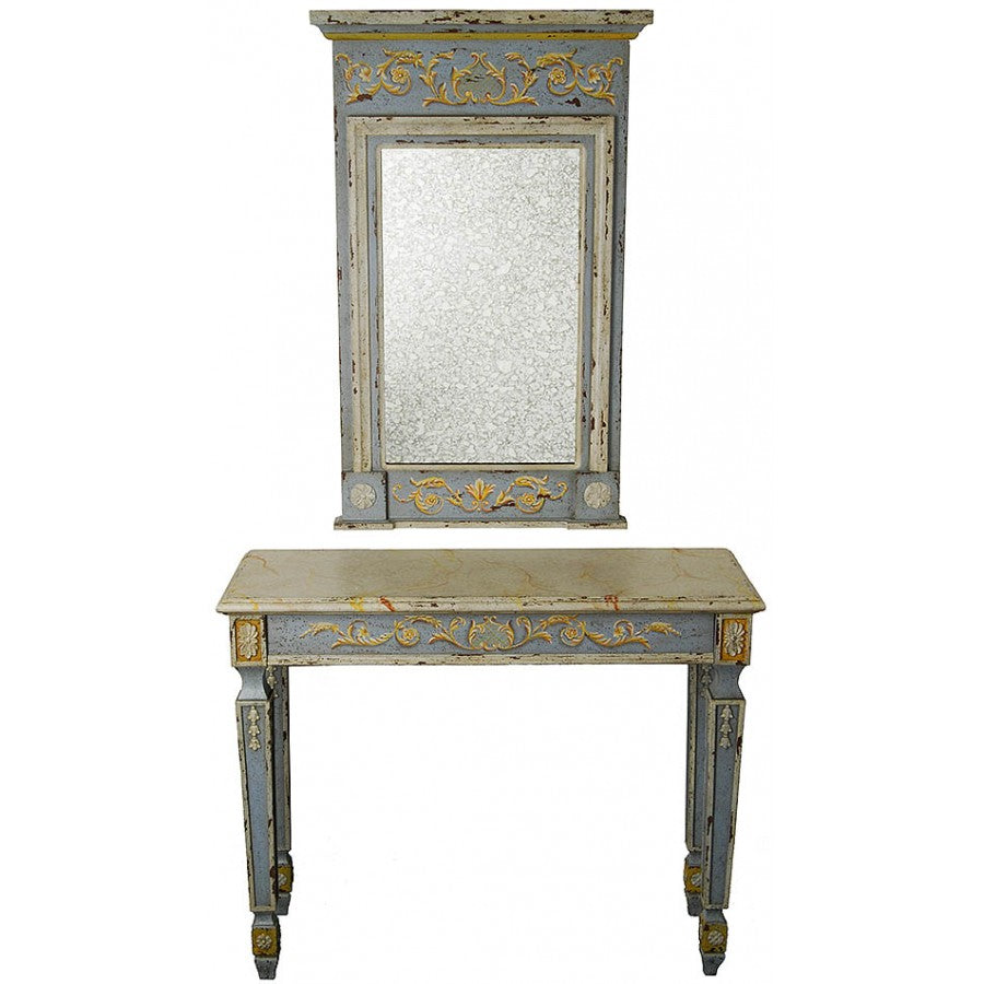 Sea Blue French Style Console and Mirror Set