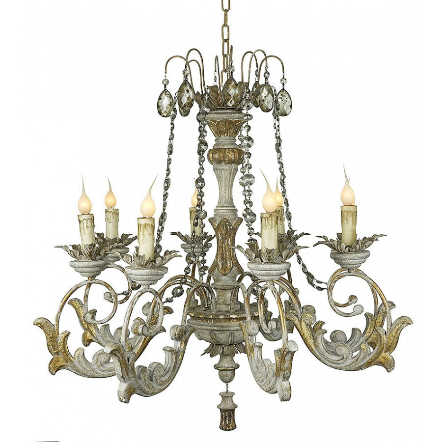 Frederick Hand Carved Wood and Crystal Chandelier