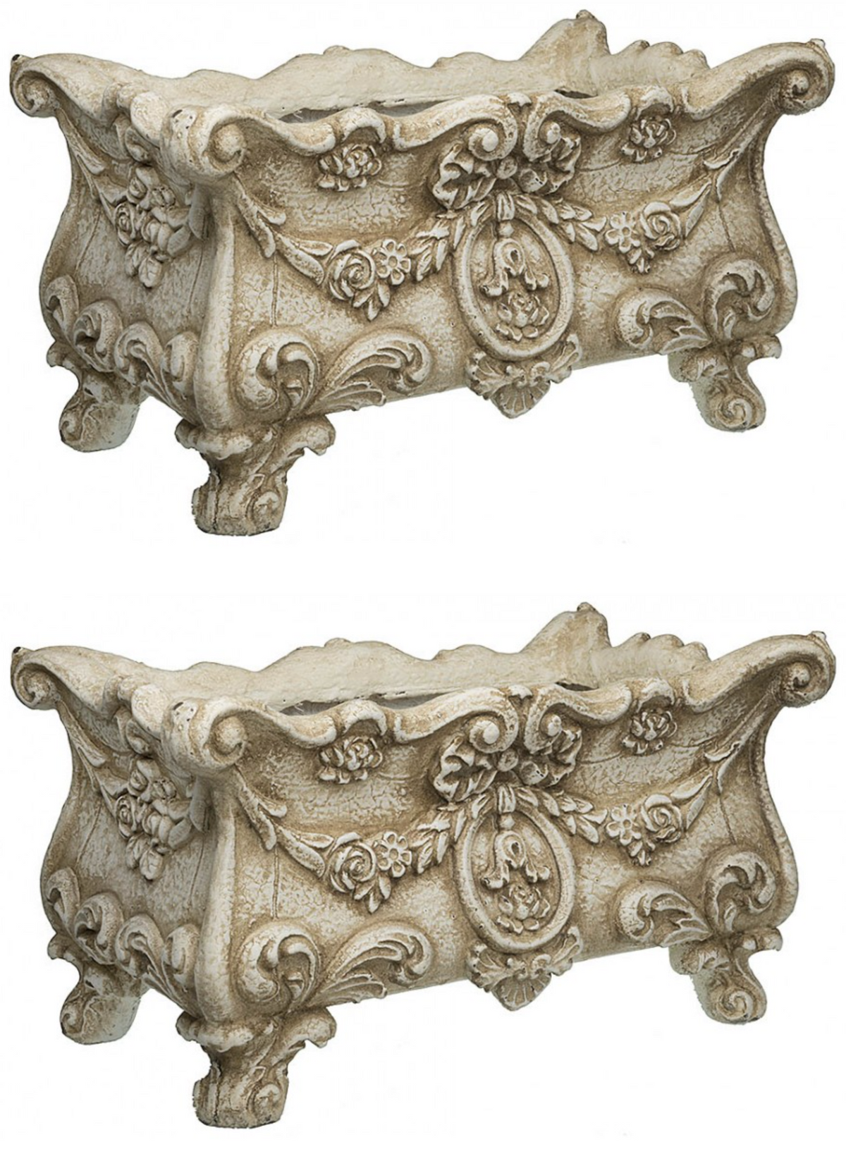 Antique Reproduction Planter with Distressed Cream Finish, Set of 2