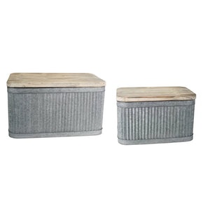 Metal Storage Tubs with Wood Top, Set of 2 - Adley & Company Inc. 