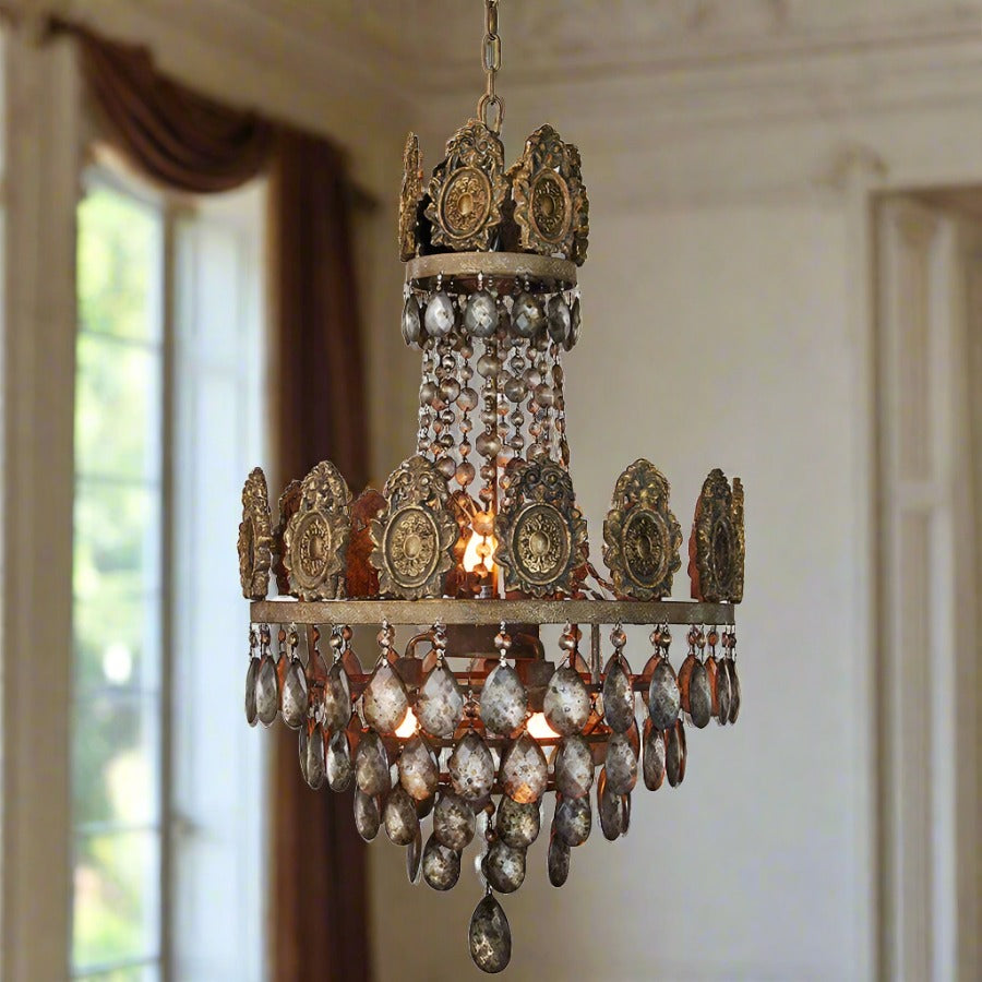 Isabella Carved Wood and Brass Chandelier