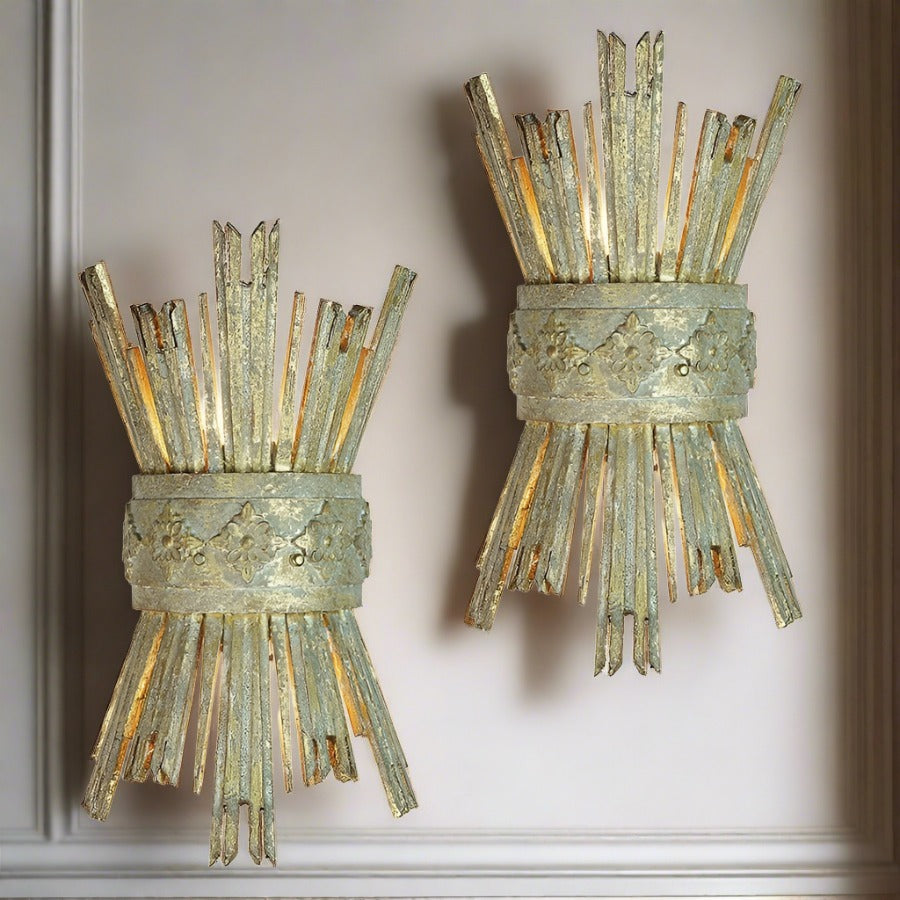 Antique Gold Finished Wood Carved Sconce Lights, Set of 2 - Adley & Company Inc. 