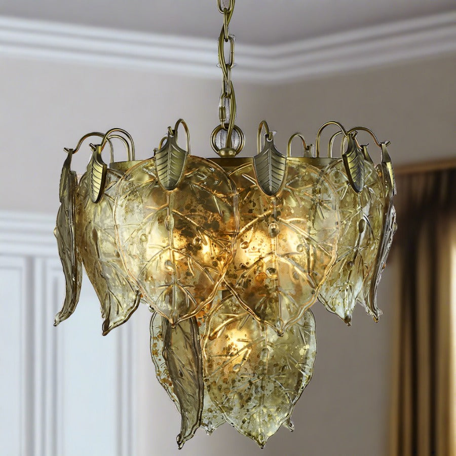 Serena Chandelier with Distressed Mirror Glass Leaves