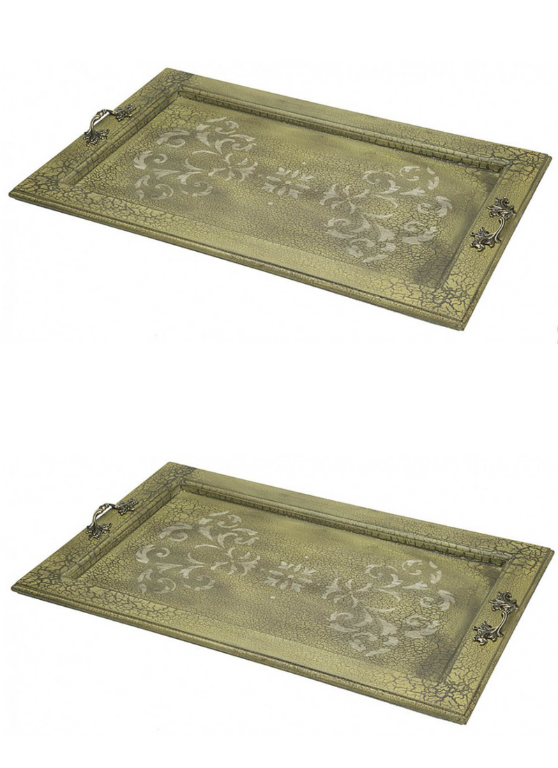 Sienna Carved Wood Serving Tray with Distressed Antique Moss Green Finish