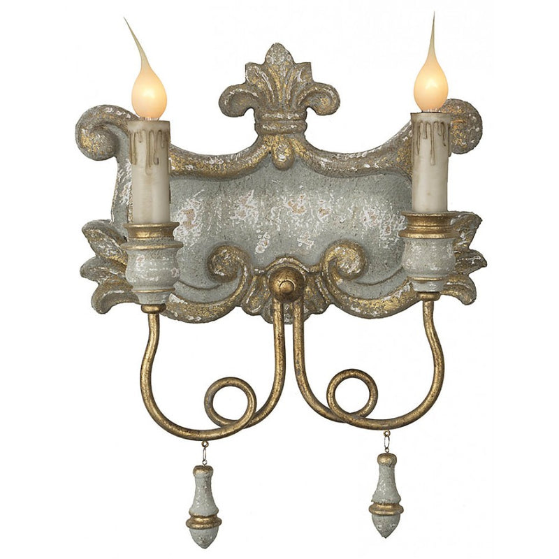 Slate Blue & Gold Hand Carved Wood Sconces