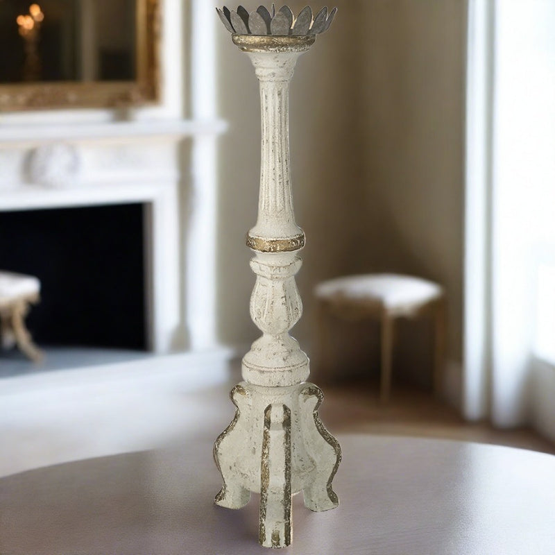 Cannes Hand Carved Tall Wood Candle Holder