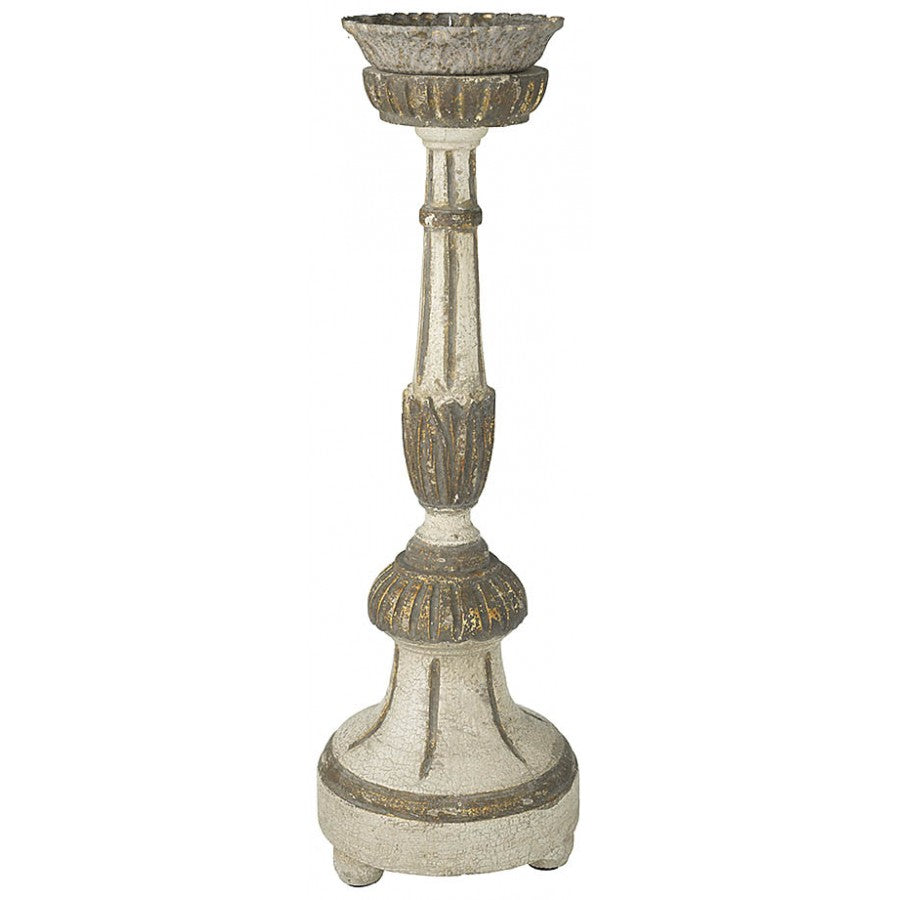 Avignon White and Gold Distressed Wood Candle Holder