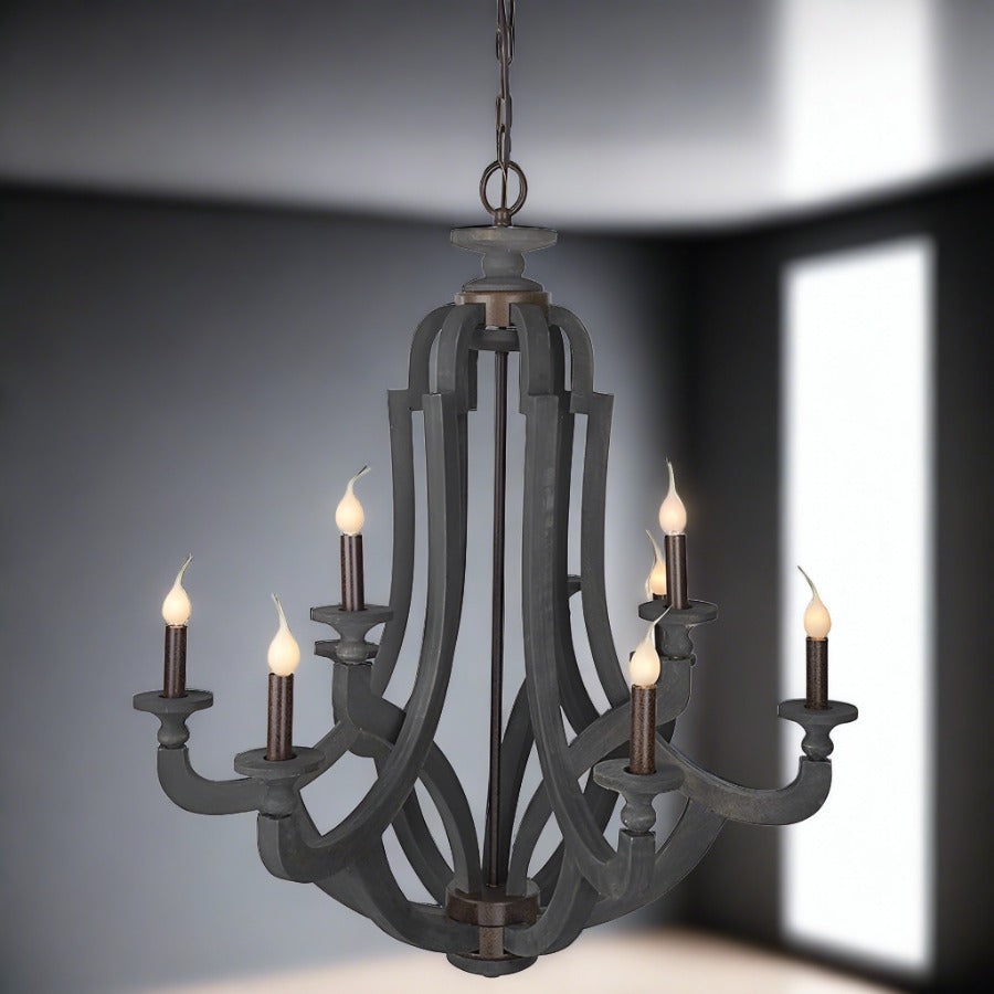 La Rochelle Black Wood Carved Chandelier - Adley & Company Inc. 