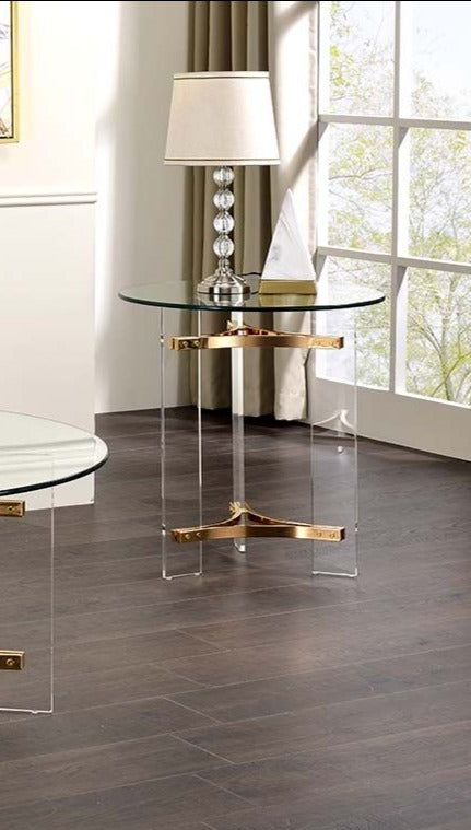 Clear Glass, Acrylic and Gold Accent Table