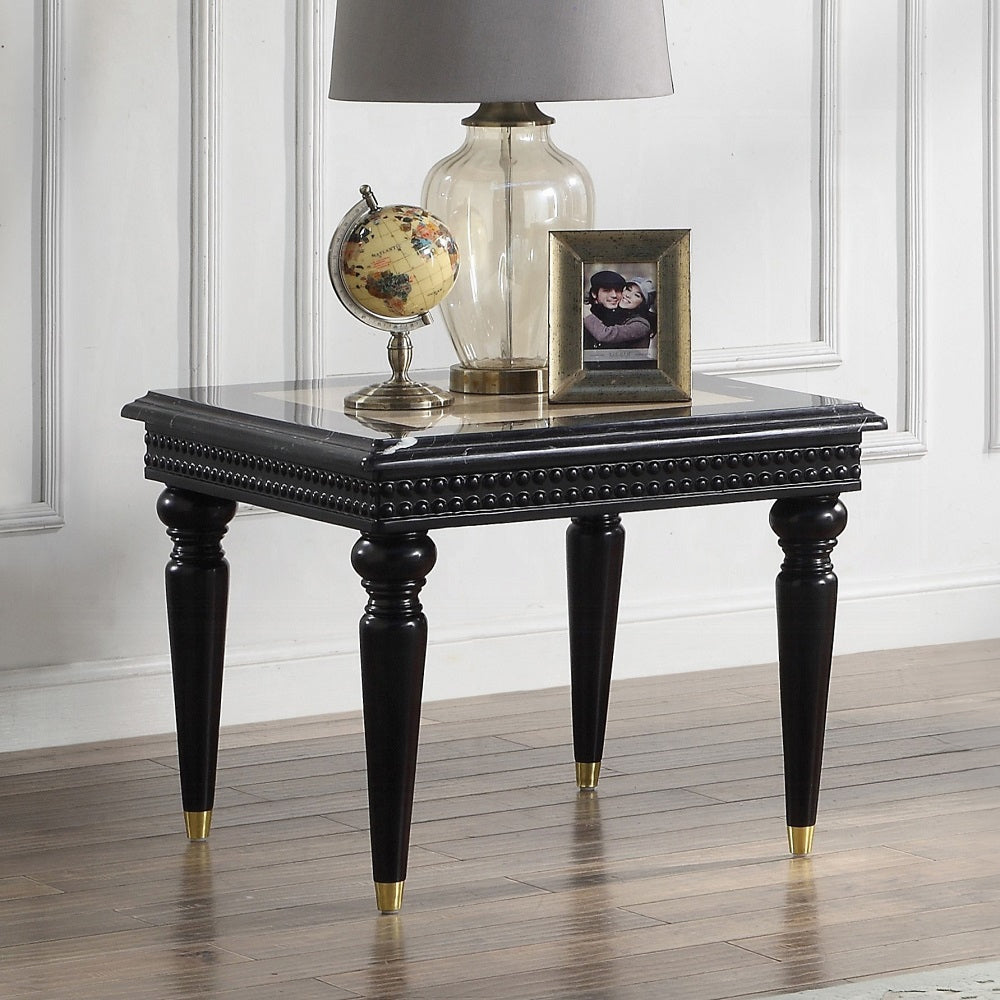 Tayden Black End Table with Marble Top