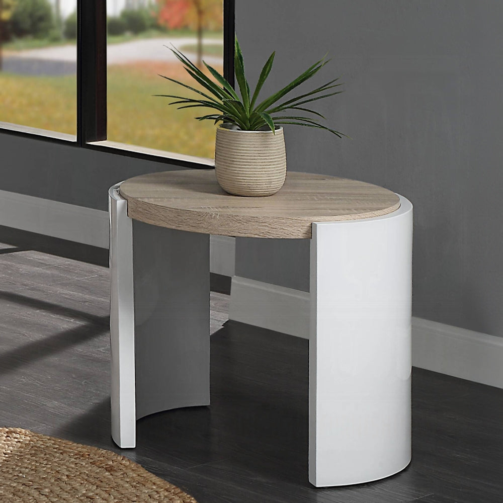 Cassie Beach White & Natural Wood Curved End Table