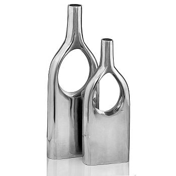 Set of 2 Silver Bottle Vases