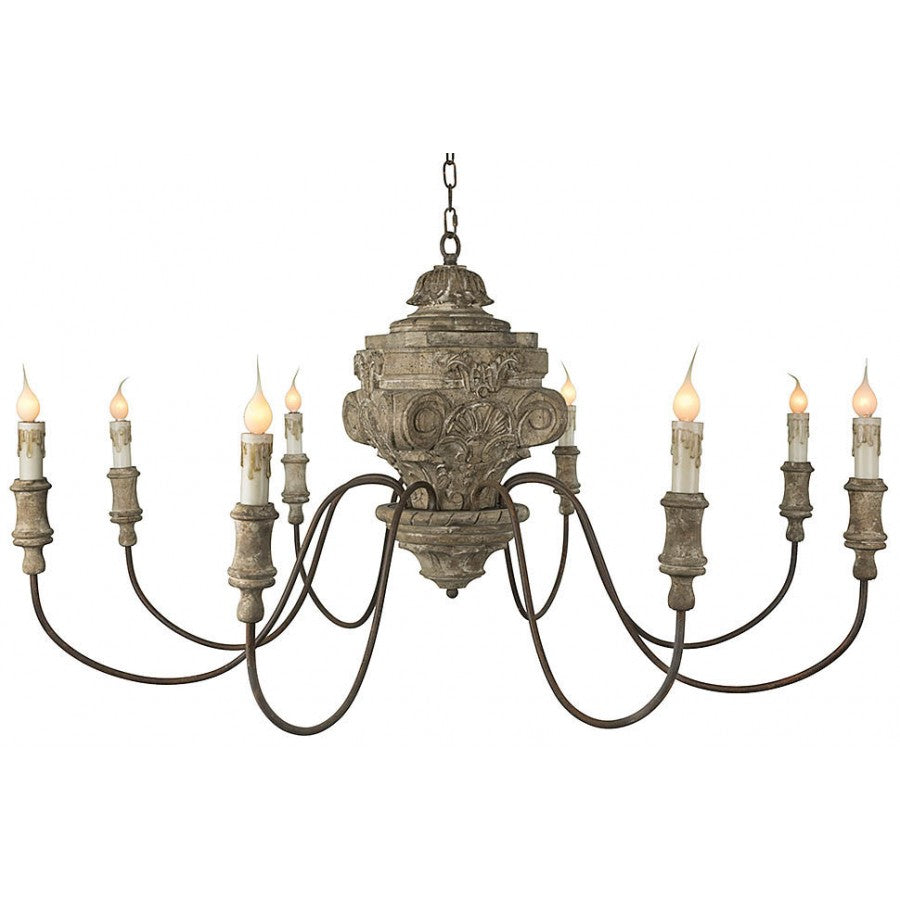 Hand Carved Solid Wood Chandelier, 8 Arms