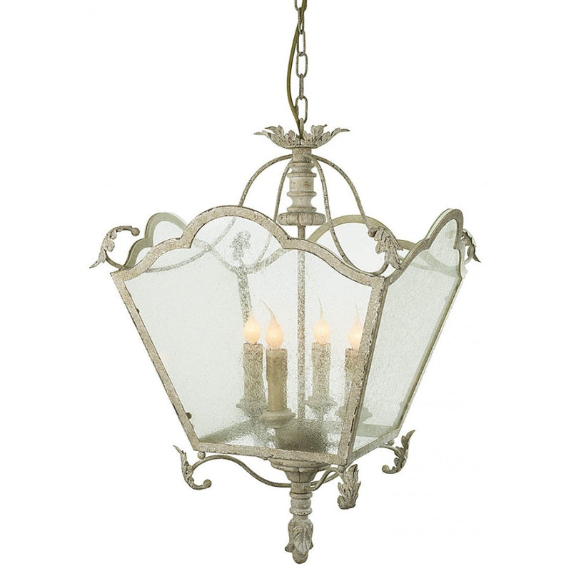 Off White Seeded Glass and Metal Lantern Pendant Light - Adley & Company Inc. 