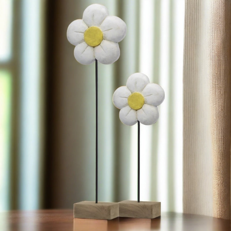 Hand Carved Wood Daisies on Stand