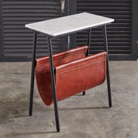 Marble Top Leather Sling Side Table, Magazine Holder