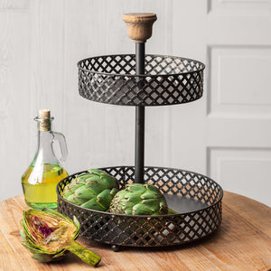 Two-Tier Black Perforated Stand - Adley & Company Inc. 