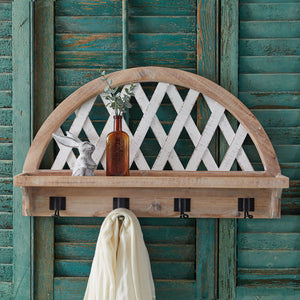 Arched Lattice Wooden Shelf with Hooks