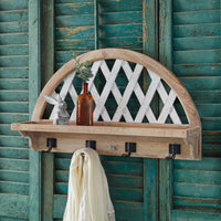 Arched Lattice Wooden Shelf with Hooks