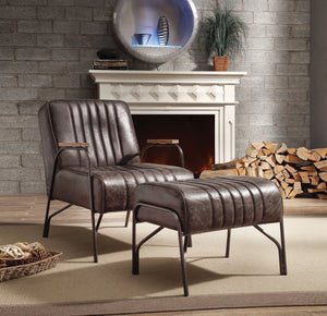 Industrial Leather and Metal Chair and Ottoman Set,desk chair,Adley & Company Inc.