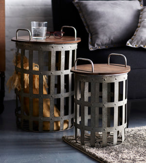 Maritime Metal and Wood Side Tables, Set of 2