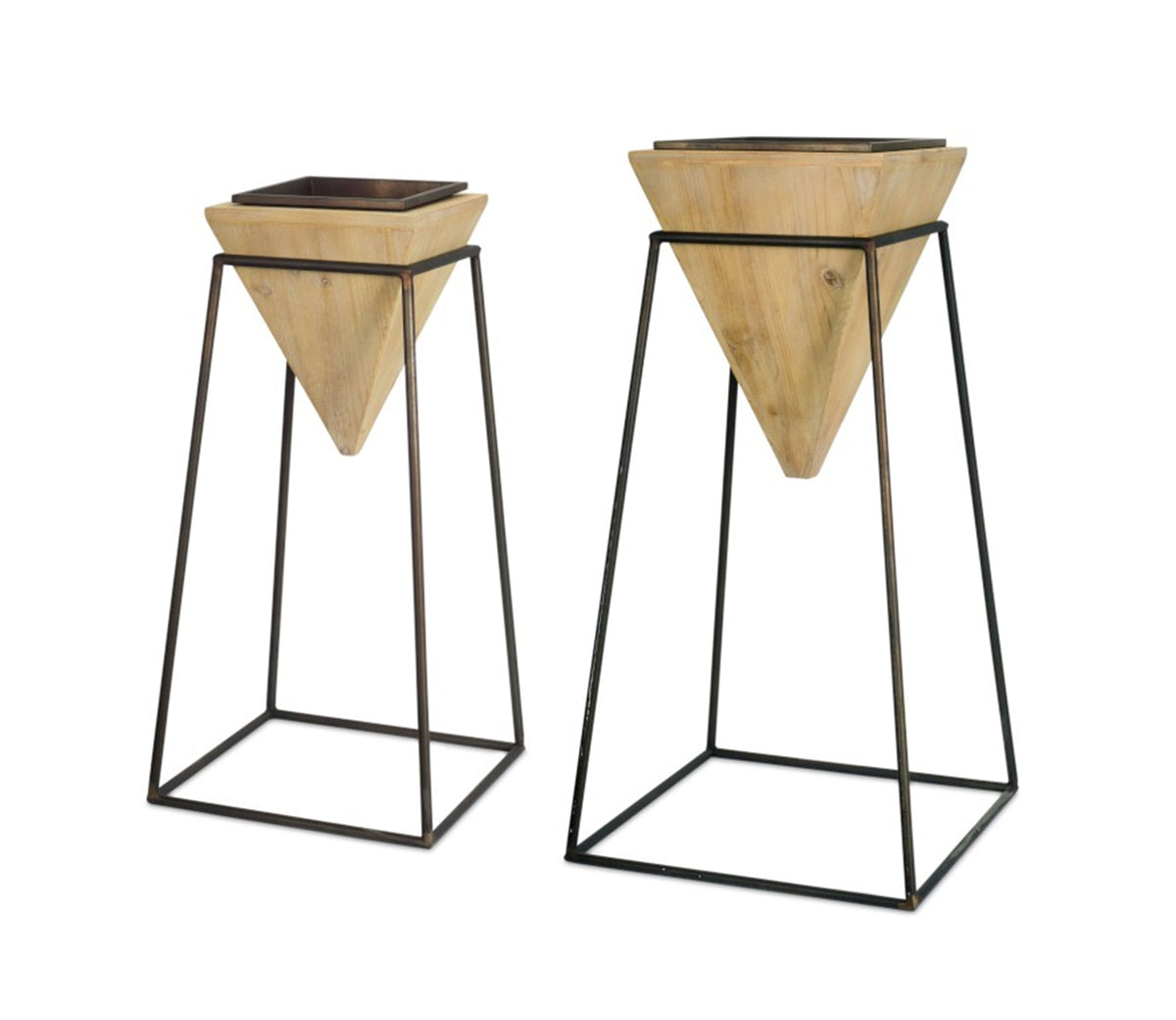 Fall River Black Wood and Metal Planters, Set of 2