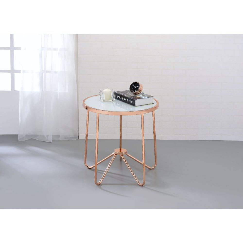 Rose Gold Metal & Glass End Table