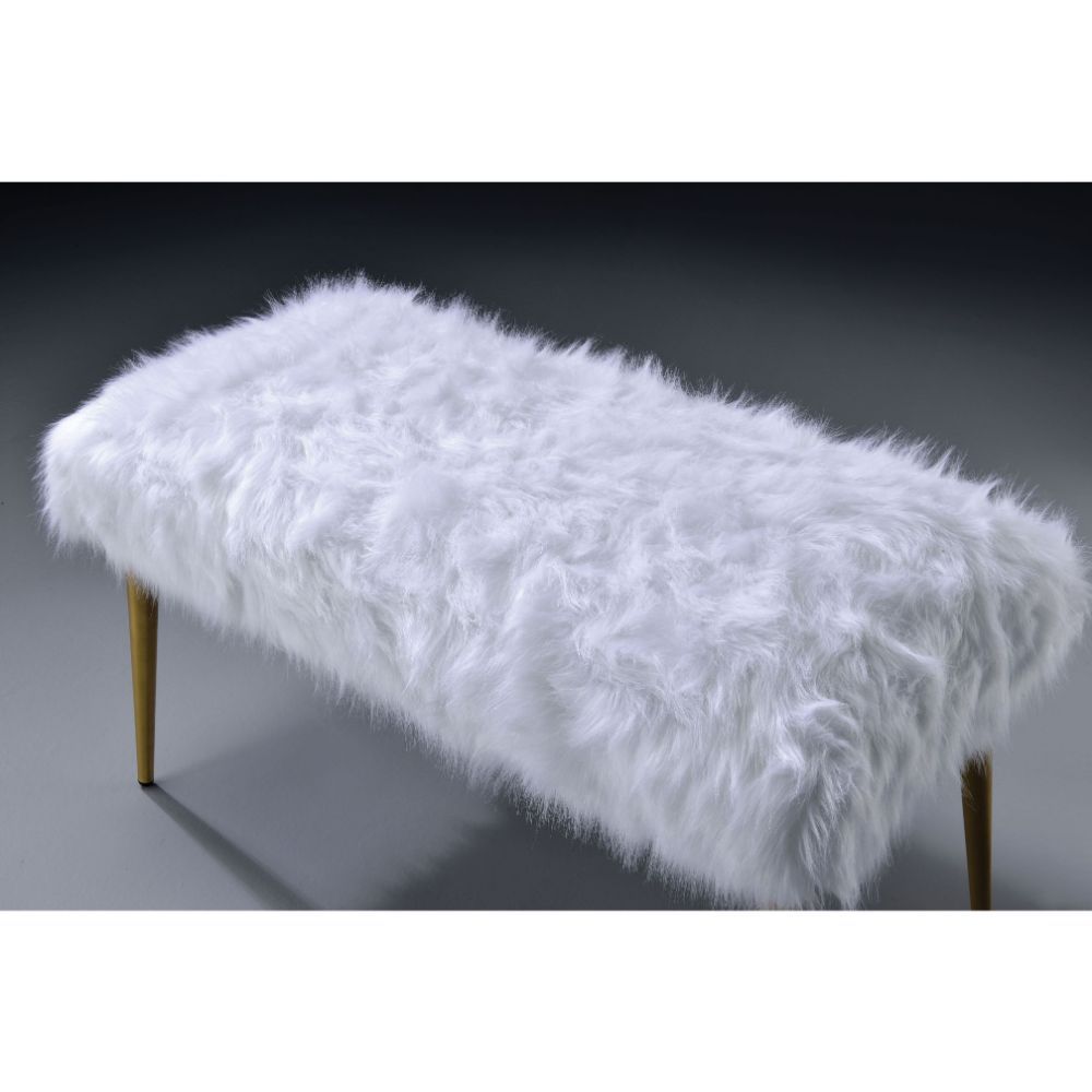 White Faux Fur and Gold Bench