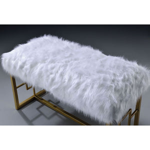 Shaggy Faux Fur and Gold Glam Bench