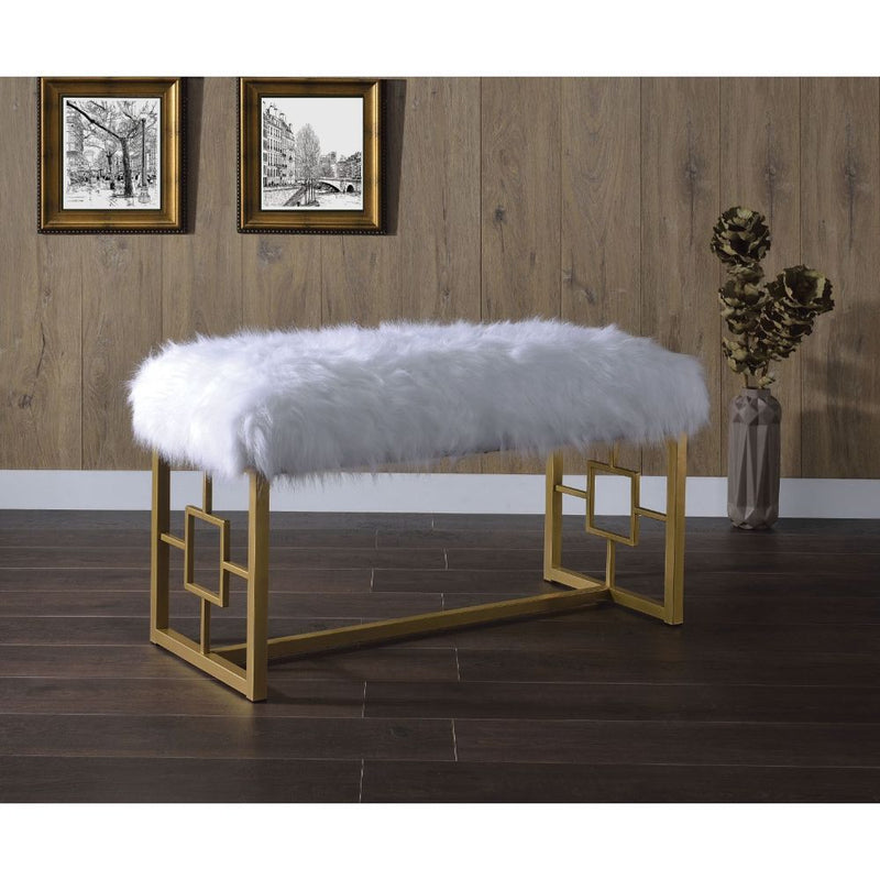 Shaggy Faux Fur and Gold Glam Bench
