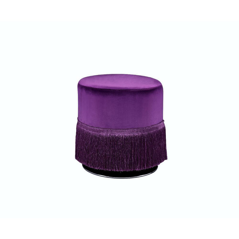 Deep Purple Velvet Fringed Ottoman