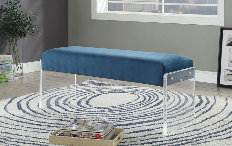 Teal Blue and Clear Acrylic Cushioned Bench - Adley & Company Inc. 