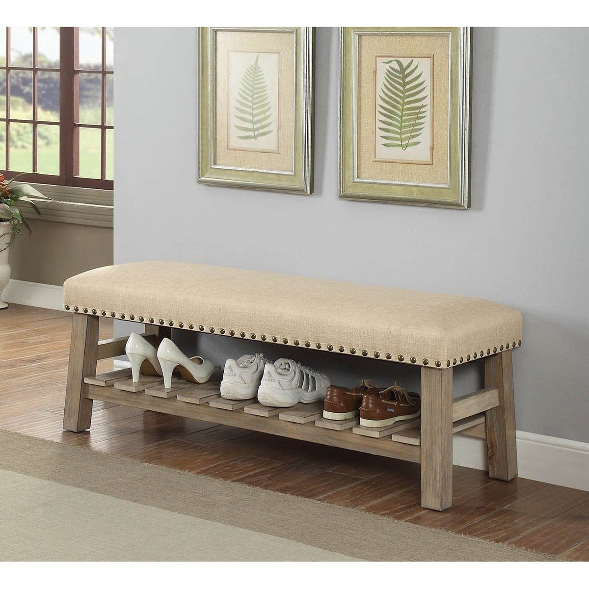 Nail Head Upholstered Accent Bench,bench,Adley & Company Inc.