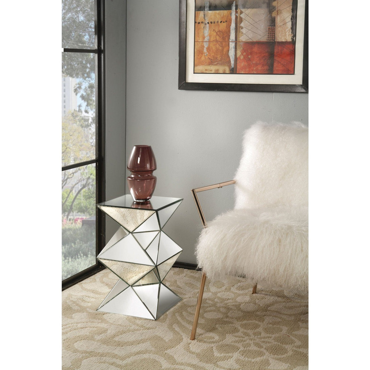 Hollywood Regency Mirrored Pedestal Side Table,mirrored table,Adley & Company Inc.