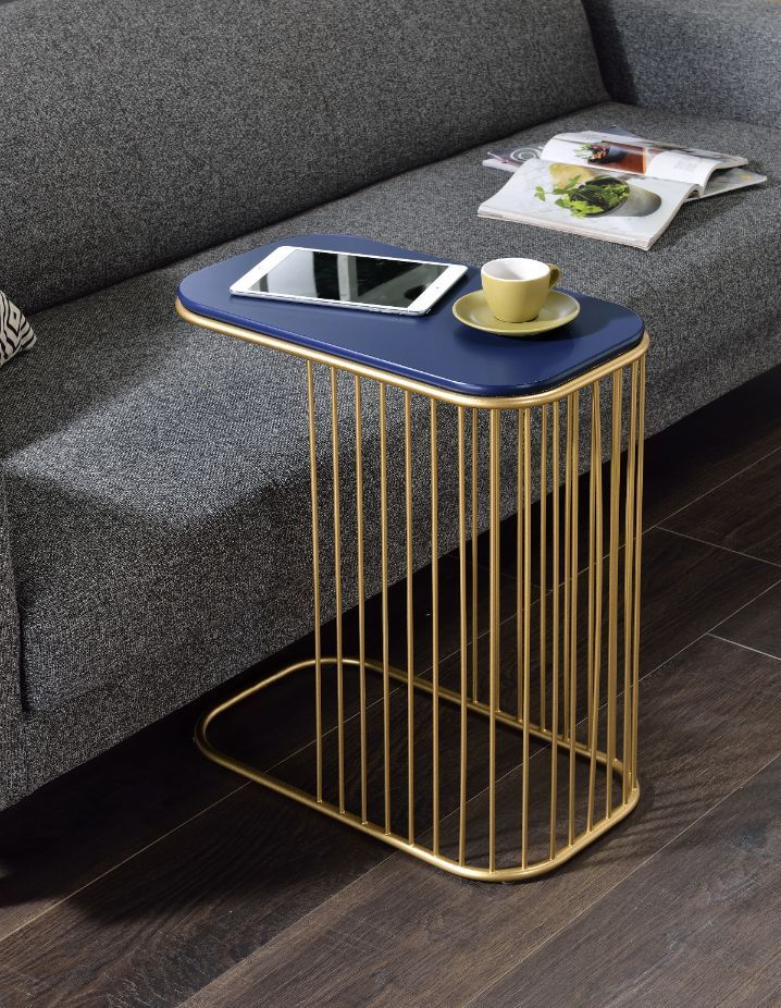 Cruising Blue and Gold Metal Side Table