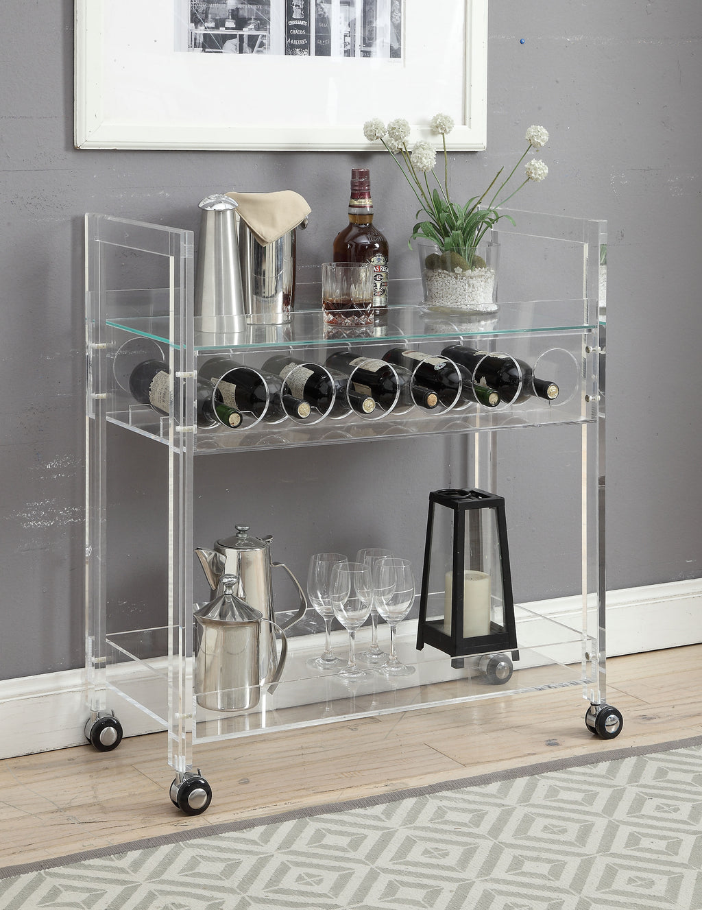 Glass & Acrylic Bar Cart,bar cart,Adley & Company Inc.