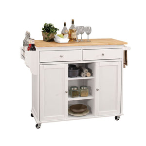 White and Natural Countertop Kitchen Island