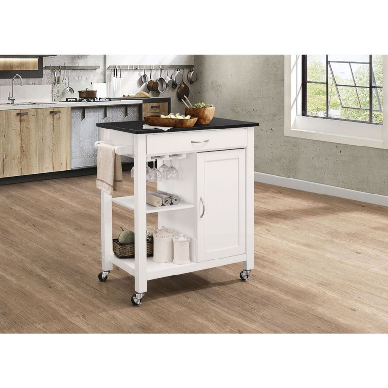 Classic Black and White Kitchen Island, Rolling Cart