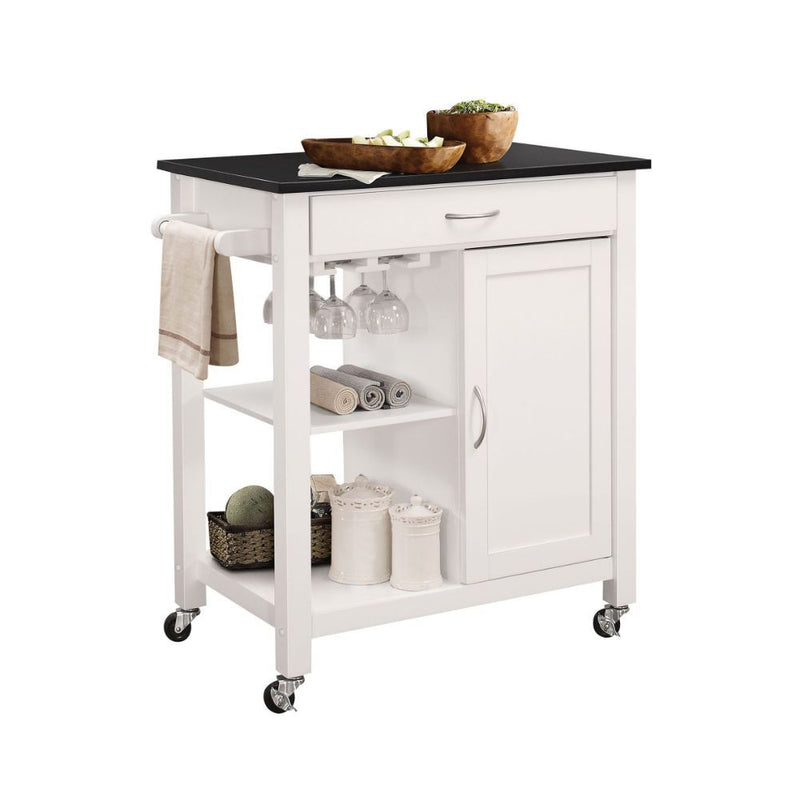 Classic Black and White Kitchen Island, Rolling Cart