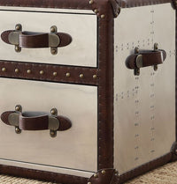Vintage Leather & Aluminium Trunk Side Table, Nightstand,night stand,Adley & Company Inc.