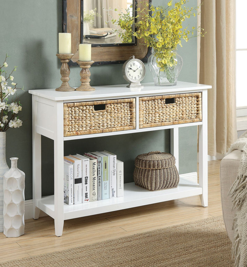 Coastal Console Table with Wicker Basket Drawers,console table,Adley & Company Inc. 