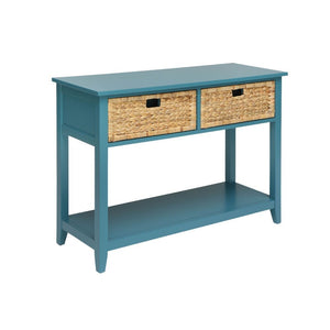 Coastal Console Table with Wicker Basket Drawers