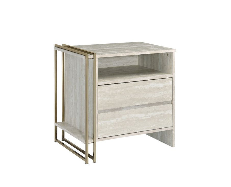 Barranquilla Antique Gold and White Side Table, Night Stand
