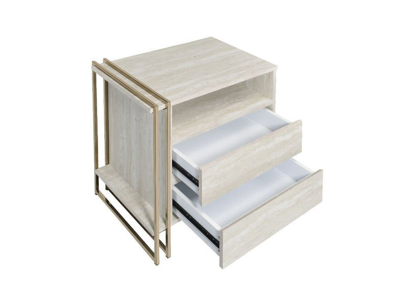 Barranquilla Antique Gold and White Side Table, Night Stand