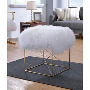 Tibetan White Shaggy Wool Ottoman,ottoman,Adley & Company Inc.