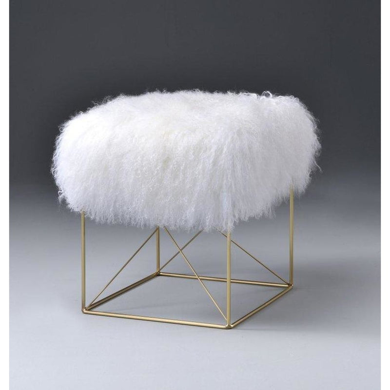 Tibetan White Shaggy Wool Ottoman,ottoman,Adley & Company Inc.